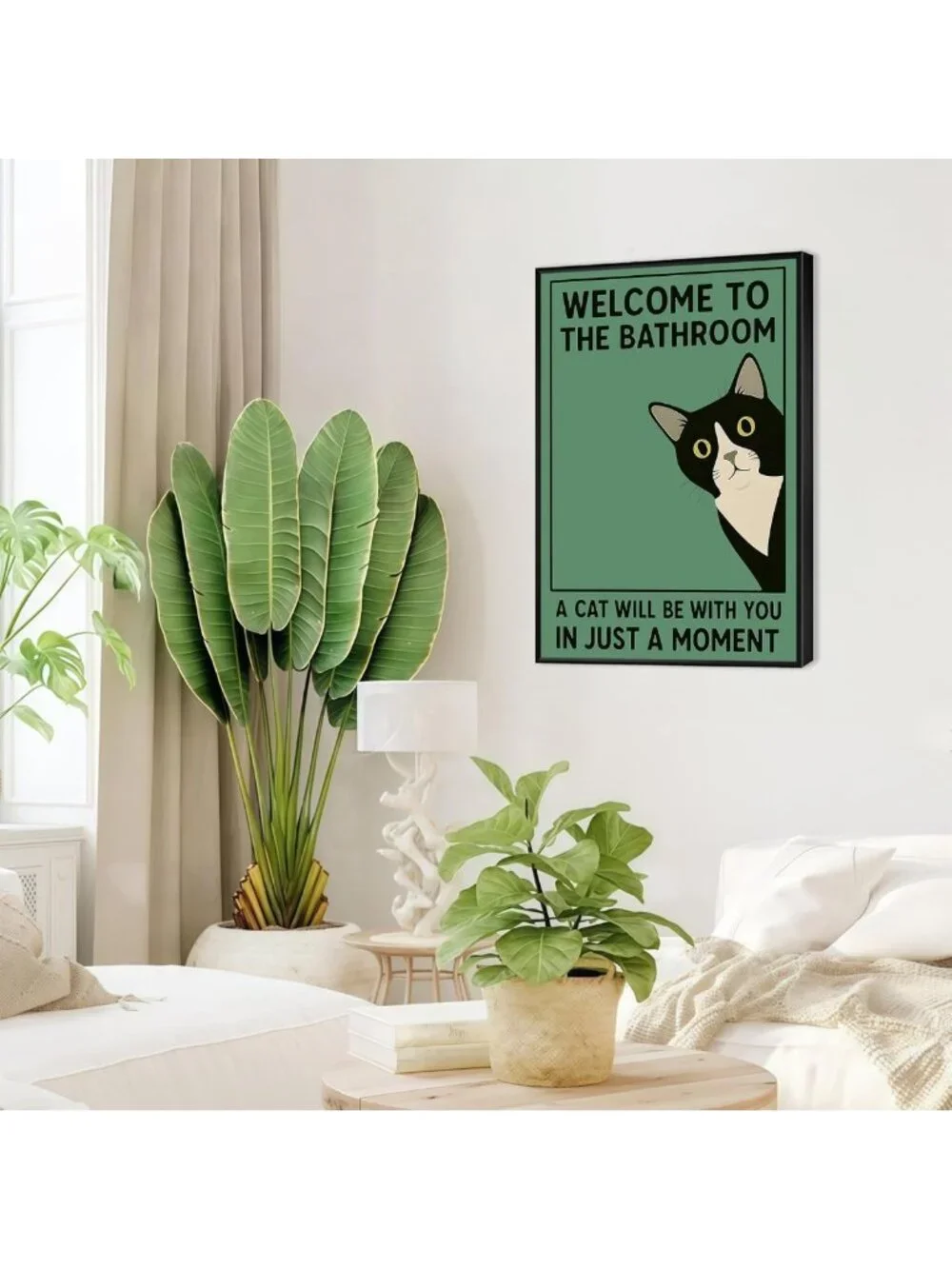 Funny Cat Bathroom Wall Art - Tuxedo Cat Canvas Decor for Toilet & Restroom